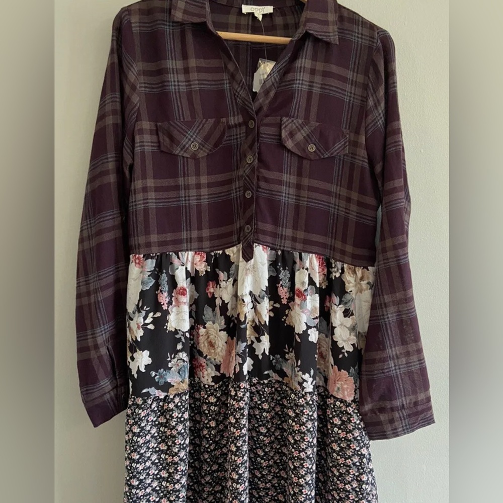 Oddy Women’s Medium Flannel Floral Knee Length Dress Anthropologie Free People